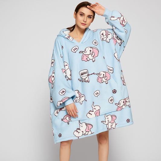 Elephant on Blue ArcticLuxe™ – Premium Heavyweight Wearable Blanket Hoodie