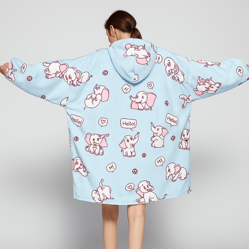 Elephant on Blue ArcticLuxe™ – Premium Heavyweight Wearable Blanket Hoodie