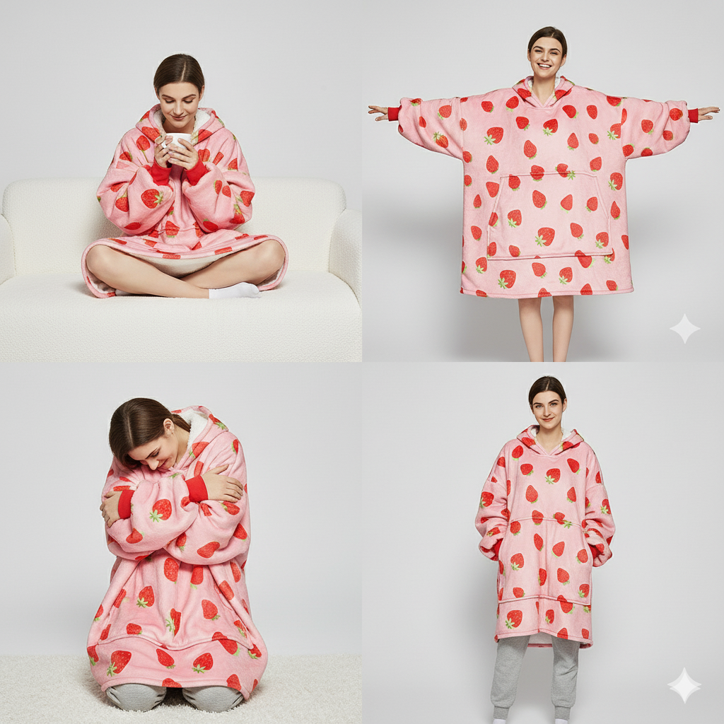Strawberry ArcticLuxe™ – Premium Heavyweight Wearable Blanket Hoodie