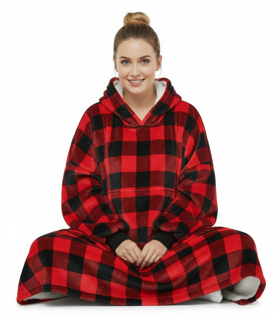 Red & Black ArcticLuxe™ – Premium Heavyweight Wearable Blanket Hoodie