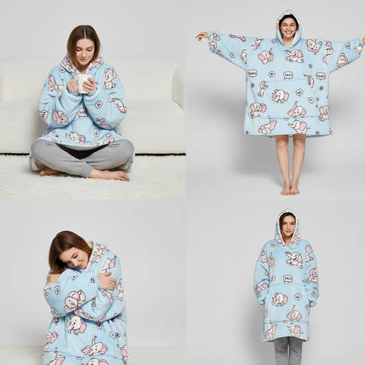 Elephant on Blue ArcticLuxe™ – Premium Heavyweight Wearable Blanket Hoodie