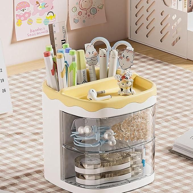 Multi-Functional Desk Organizer Pen Holder Double Layers Rotating