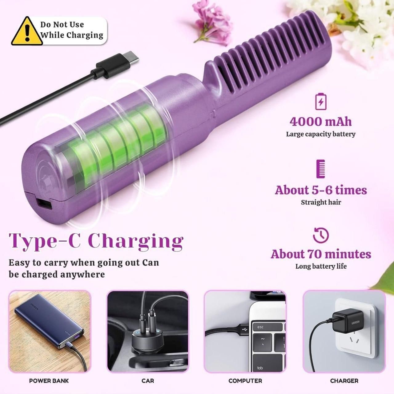 Cordless Mini Hair Straightener Comb