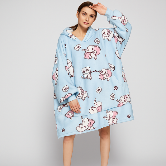 Elephant on Blue ArcticLuxe™ – Premium Heavyweight Wearable Blanket Hoodie