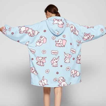 Elephant on Blue ArcticLuxe™ – Premium Heavyweight Wearable Blanket Hoodie