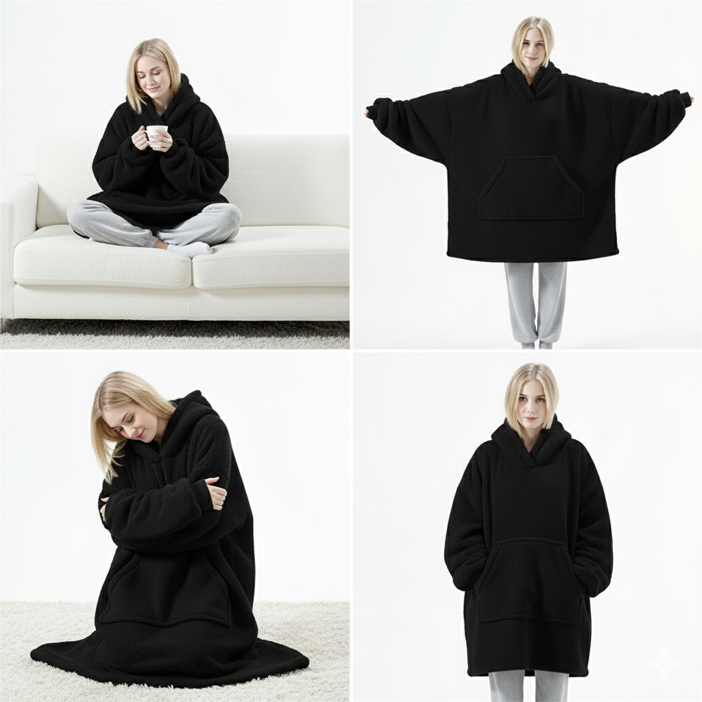 Jet Black CozyCore™ – Lightweight Wearable Hoodie