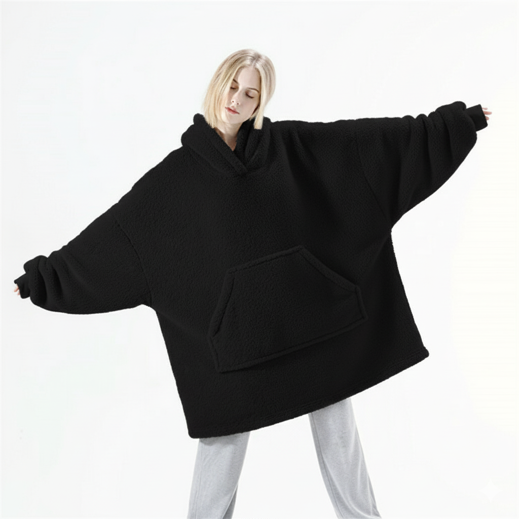 Jet Black CozyCore™ – Lightweight Wearable Hoodie
