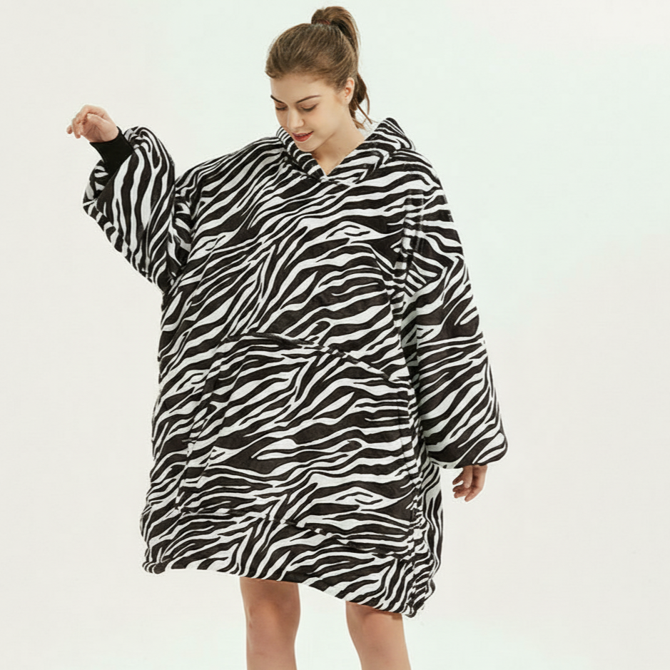 Zebra Black & White ArcticLuxe™ – Premium Heavyweight Wearable Blanket Hoodie
