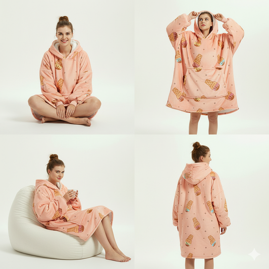 Ice Cream Pink ArcticLuxe™ – Premium Heavyweight Wearable Blanket Hoodie