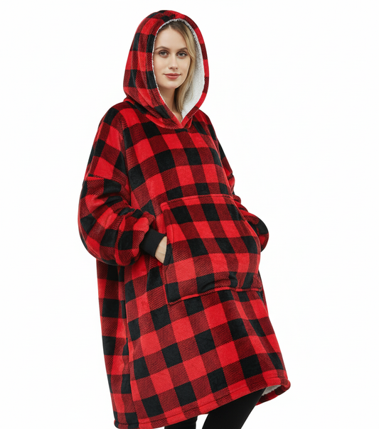 Red & Black ArcticLuxe™ – Premium Heavyweight Wearable Blanket Hoodie