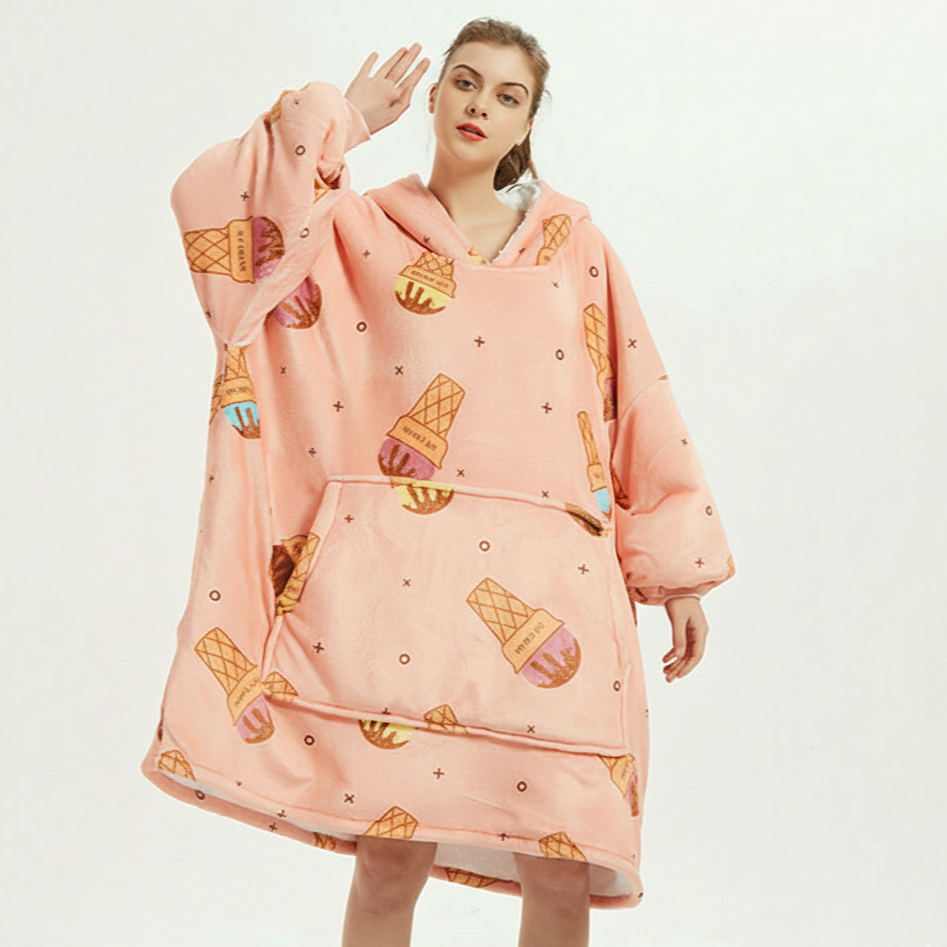 Ice Cream Pink ArcticLuxe™ – Premium Heavyweight Wearable Blanket Hoodie