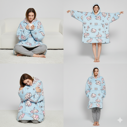 Elephant on Blue ArcticLuxe™ – Premium Heavyweight Wearable Blanket Hoodie