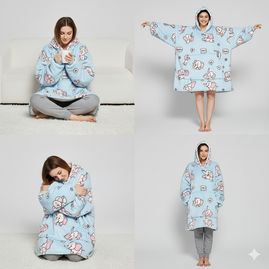 Elephant on Blue ArcticLuxe™ – Premium Heavyweight Wearable Blanket Hoodie